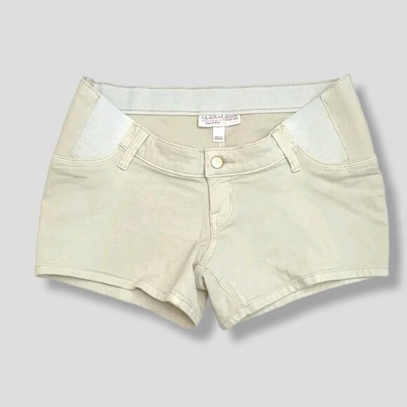Isabel Maternity by Ingrid & Isabel Women's Maternity Midi Cream Denim Shorts - Picture 1 of 6